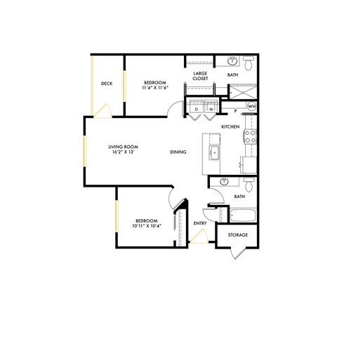 Floor plan for 2 beds, 2 baths, 997 sqft